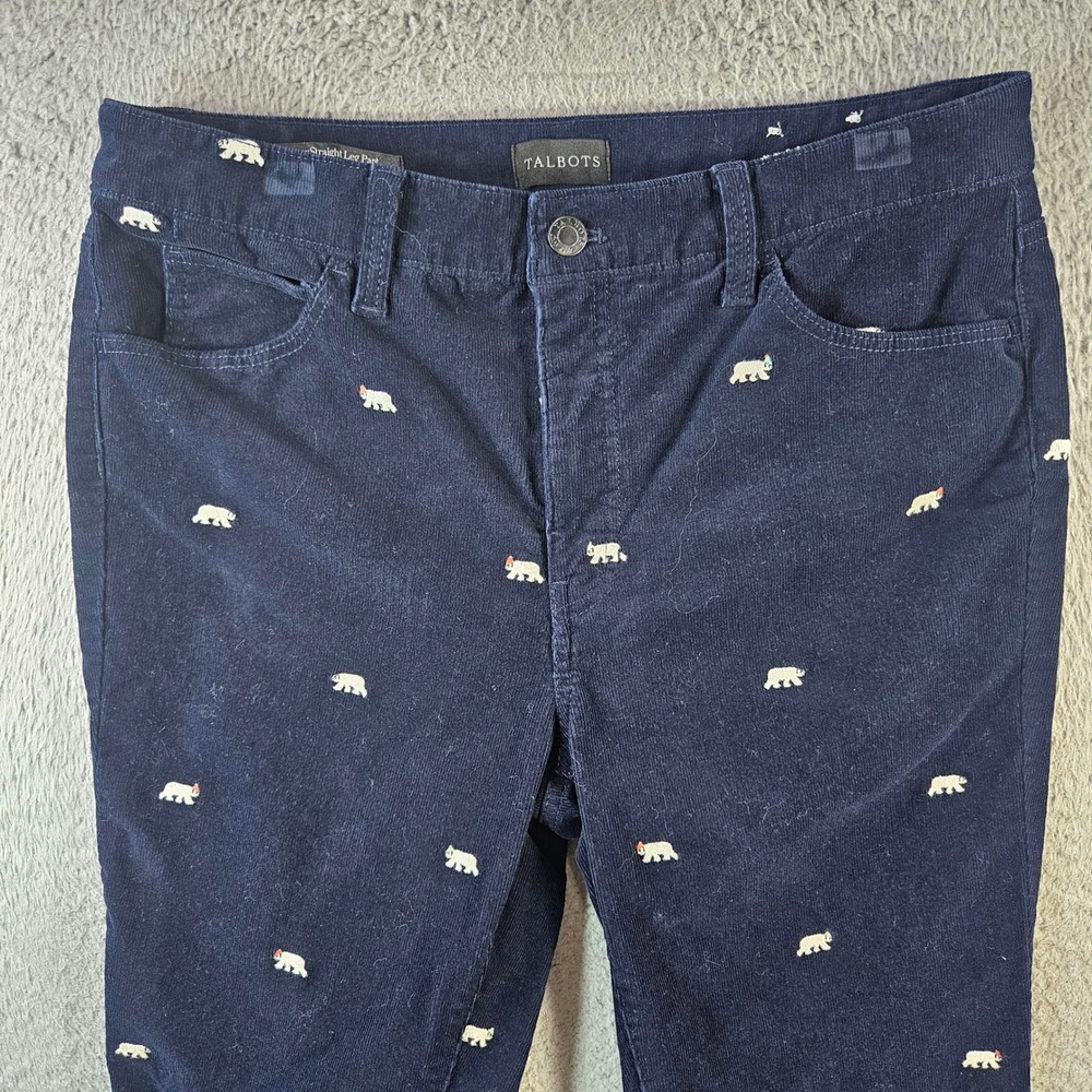 Talbots Corduroy Straight Leg Pants Navy Blue Polar Bear Embroidered Size 6P - Picture 2 of 11